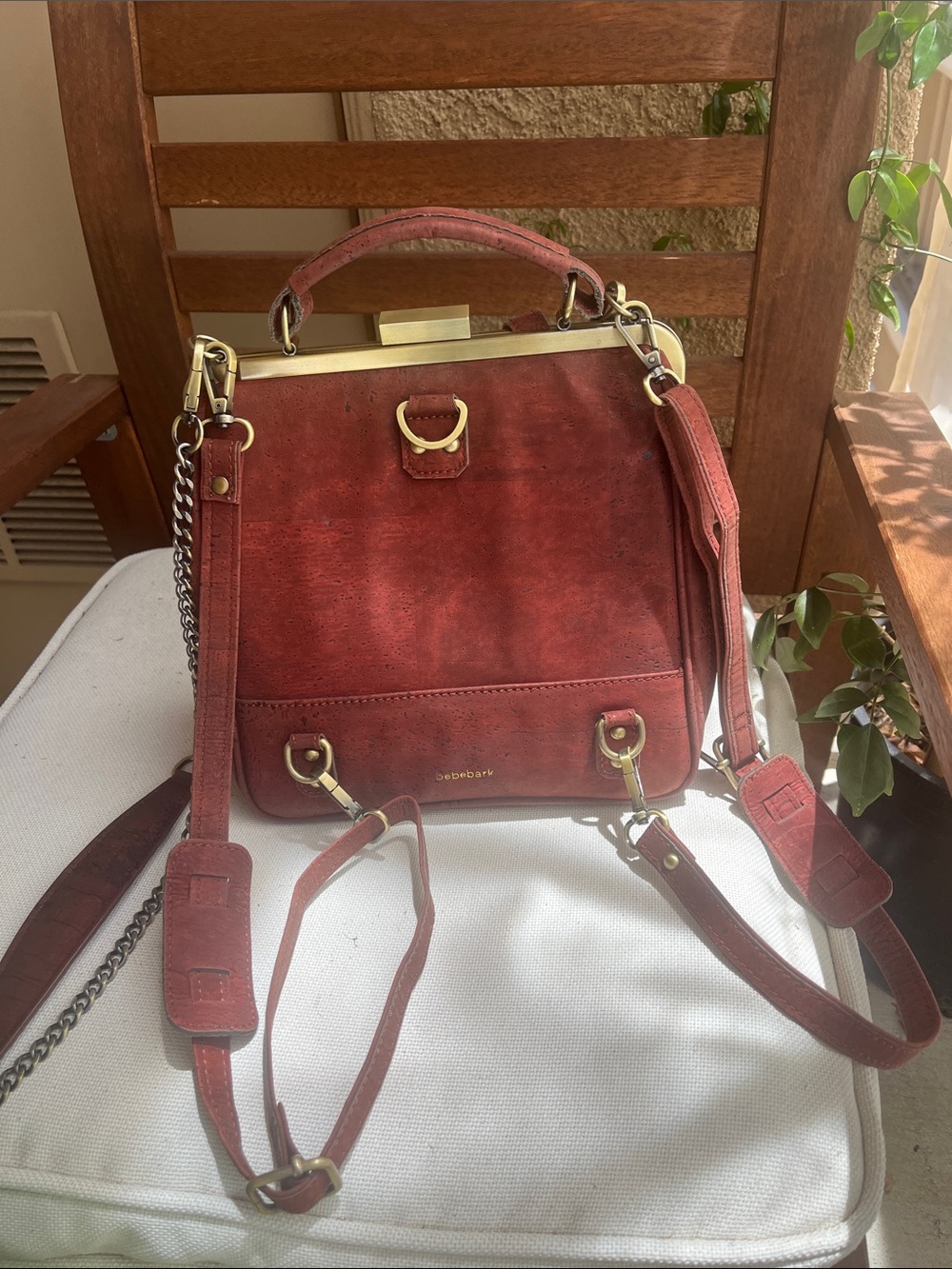 Classic BeBeBark Brick-Red sustainable CORK Backpack Crossbody